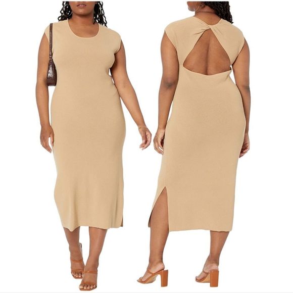 The Drop Laila Power Shoulder Twist Back Sweater Knit Dress XL Churds/Whey NWT - Picture 2 of 13